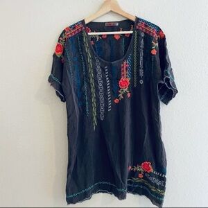 Embroidered Black Floral Women's Top